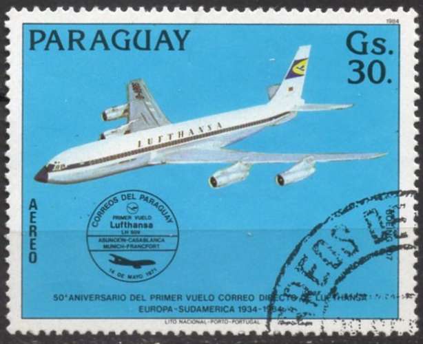 A391 - Y&T n° 961 - P A oblitéré - 50 ans 1er vol Lufthansa Europe/Amérique du Sud - 1984 - Paraguay