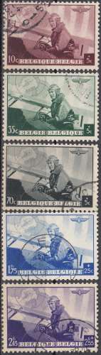  Belgique 1938 COB 466 - 470 O Cote (2016) 9.00 Euro Roi Léopold III aviateur Cachet rond