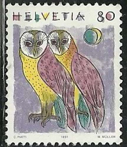Suisse - Helvetia 1991 - Hiboux - Owls - Y&T 1365 oblitéré