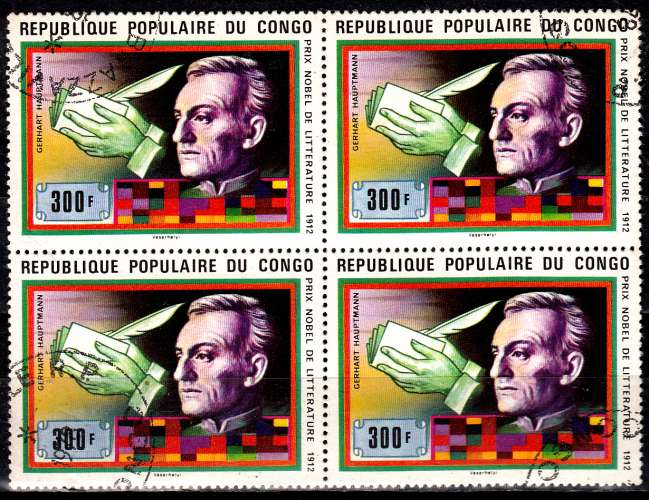 Congo 498 ( bloc de 4 ) Prix Nobel / Gerhart Hauptmann