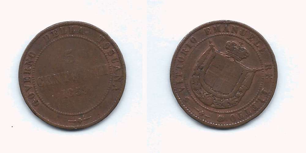Piece de Monnaie Italie, Toscane 5 Centesimi, 1859