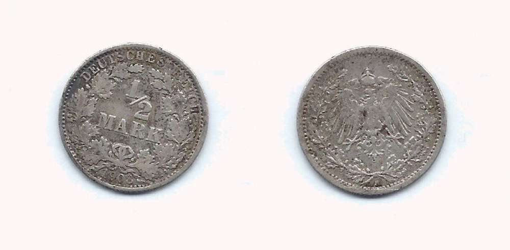 Piece de Monnaie Allemagne, 1/2 Mark 1908 A