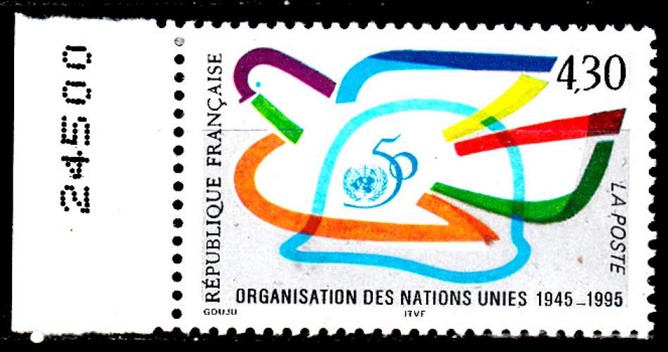 France 2975 Cinquantenaire de l'ONU ( BDF Numéroté )