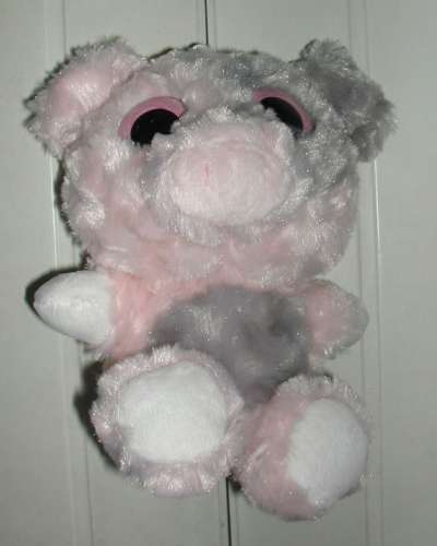 Peluche grise rose et blanche personnage aux grands yeux