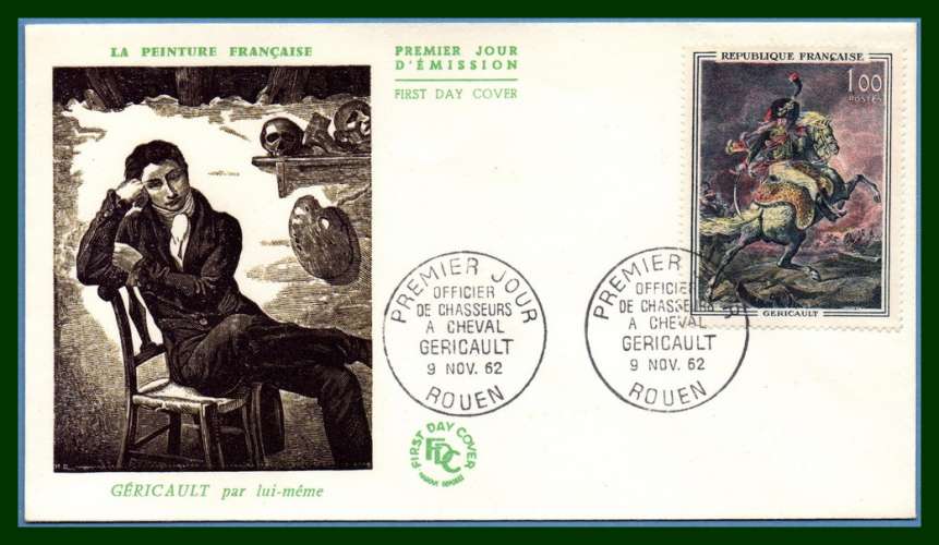 France FDC N° 1365 Géricault 1962 (cote XX) peintre cheval