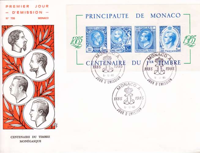 MONACO bf 33 centenaire du timbre cachet rond oblitéré 1er jour sur enveloppe FDC used cote 10