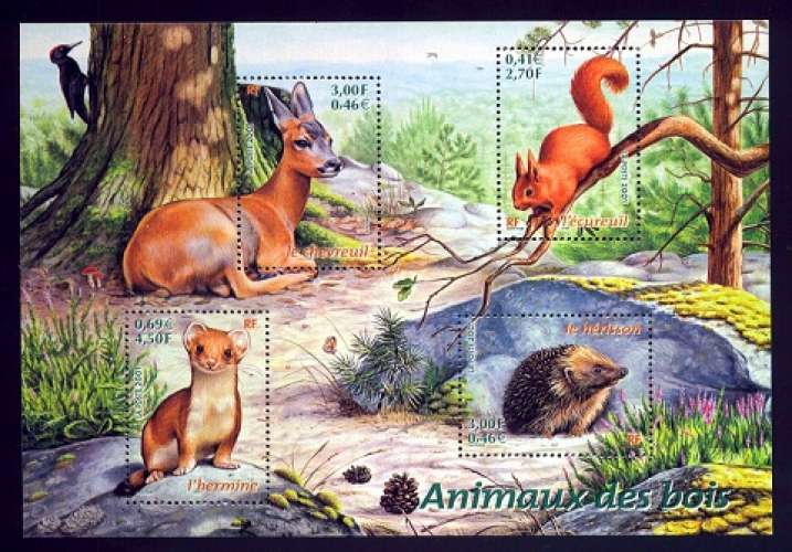 FRANCE 2001 Y&T BF36 NEUF ** BLOC ANIMAUX DES BOIS