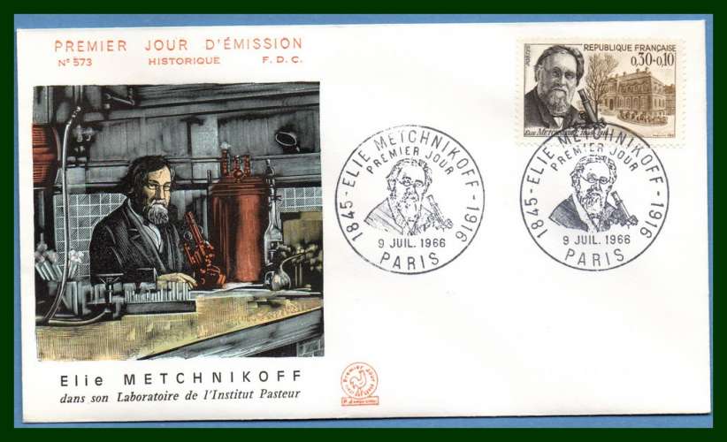 France FDC N° 1474 Elie Metchnikoff 1966 santé bactériologiste