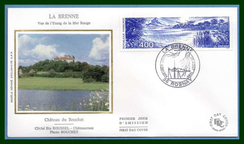 France FDC silk soie N° 2601 Etang la Brenne Rosnay 1989  