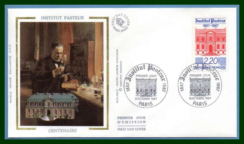 France FDC silk soie N° 2496 Institut Pasteur 1987 santé