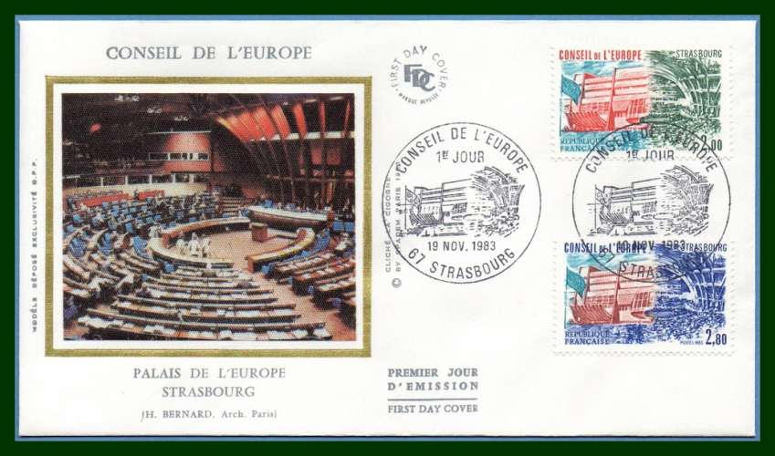 FDC silk soie Conseil de l' Europe Strasbourg 1983 N° S 77 /8 Palais