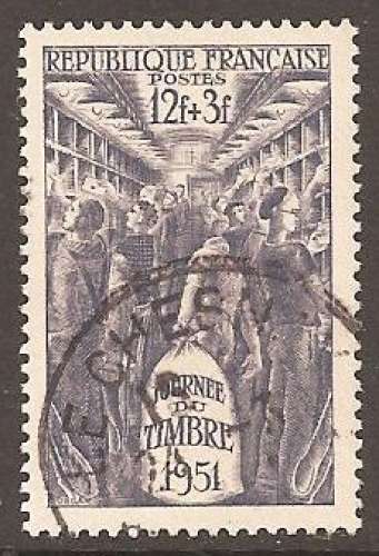 FRANCE 1951 Y&T 879 oblitéré - Journée du Timbre , intérieur d'un wagon-poste