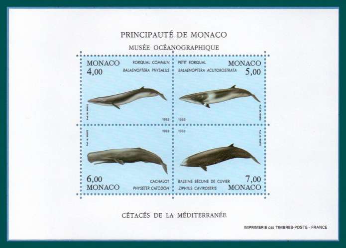Monaco Bloc N° 59 ** (MNH) Cétacés Méditerranée 1993 (cote 17 €)