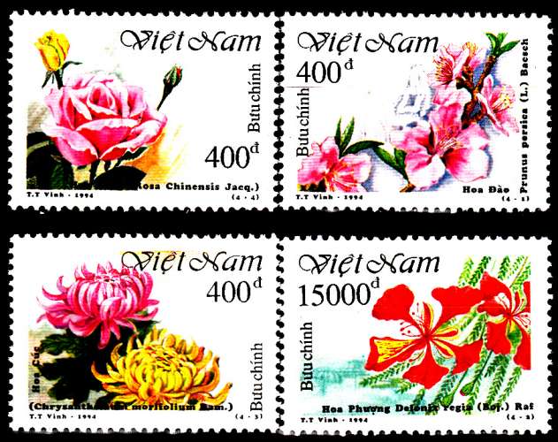 Viêt Nam 1443 + 1461 + 1486 + 1503 Fleurs de saison I, II, III et IV 