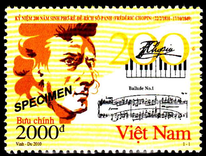 Viêt Nam 2010 200e anniversaire de la naissance de Chopin / Surchargé SPECIMEN