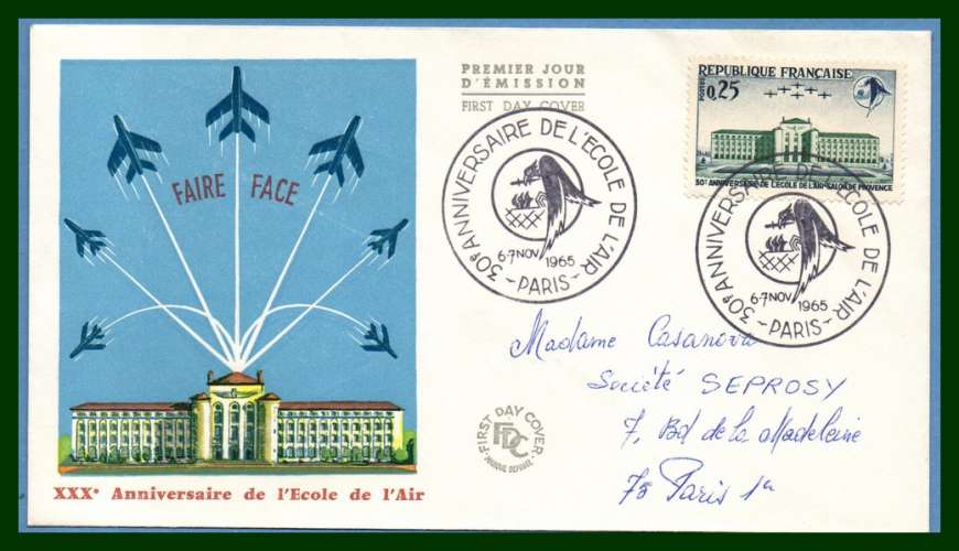 FDC  Ecole de l' air  Paris 1965 N° 1463 voyagée aviation avion
