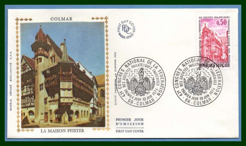 FDC silk soie congrès philatélique Colmar 1974 N° 1798