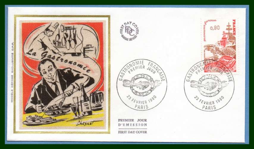 FDC silk soie Gastronomie 1980 N° 2077 crustacé viande gateau ..