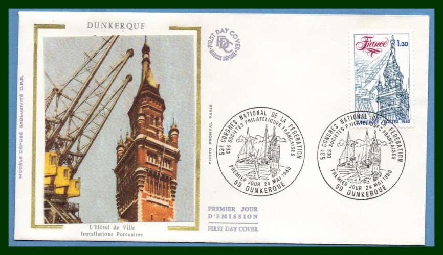 FDC silk soie congrès philatélique Dunkerque 1980 N° 2088