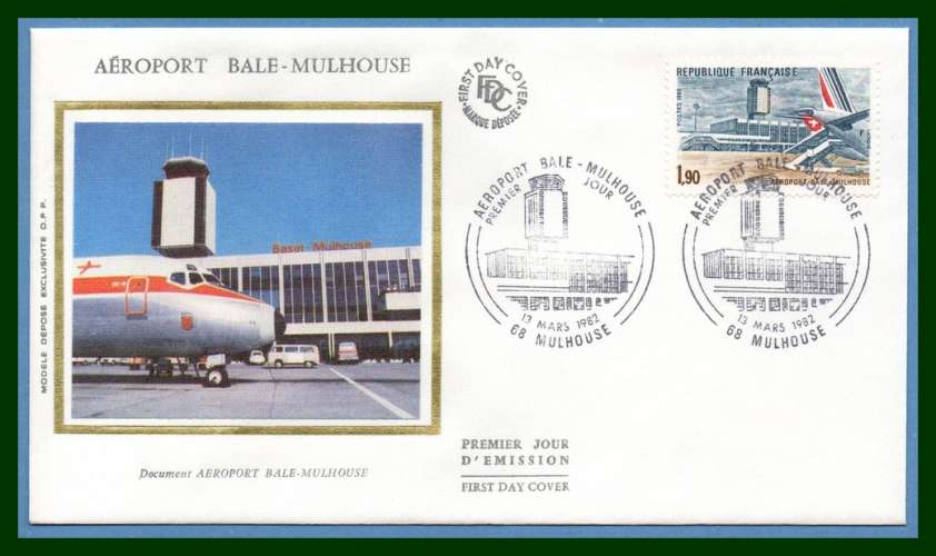 FDC silk soie Aéroport Bale Mulhouse 1982 N° 2203 avion plane