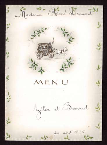 Menu de mariage  20 août 1966  présenté de façon humoristique ( voir scan 2 )