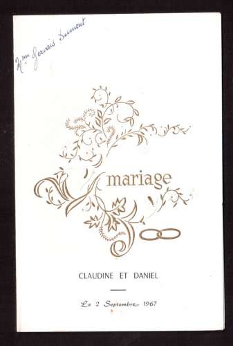 Menu de mariage  2 septembre 1967  déjeuner et dîner