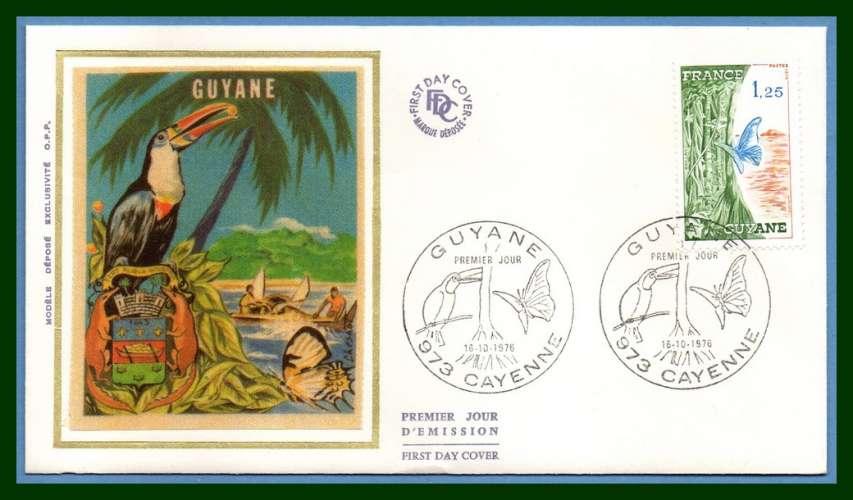 FDC soie Guyane Cayenne 1976 N° 1865A papillon butterfly