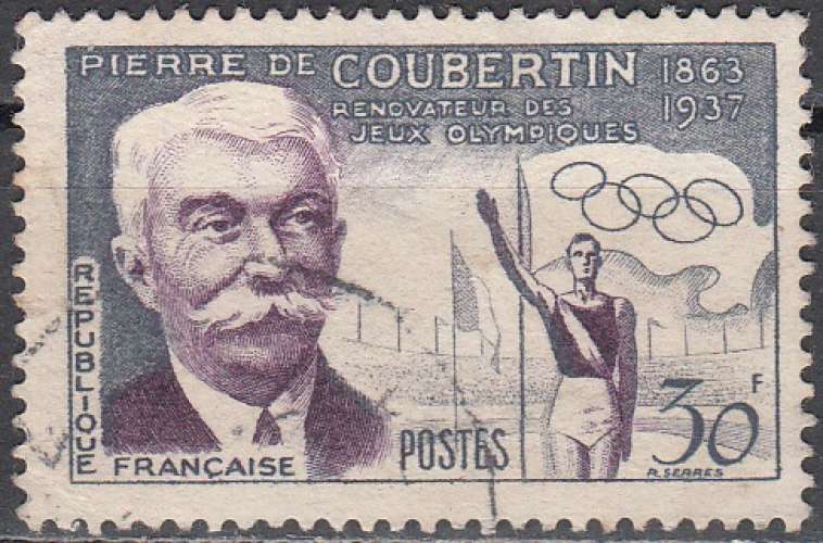 France 1956 Michel 1116 O Cote (2008) 1.80 € Baron Pierre de Coubertin jeux olympiques Cachet rond