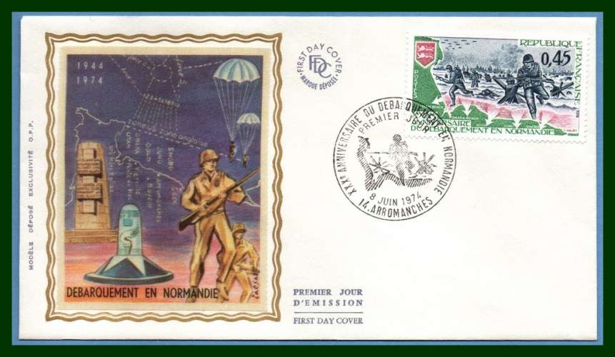 FDC soie Débarquement Normandie Arromanches 1974 N° 1799
