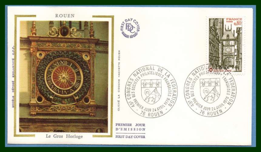 FDC soie Gros Horloge Rouen 1976 N° 1875