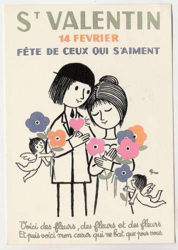 cpm  Peynet St  Valentin Voici des fleurs .....