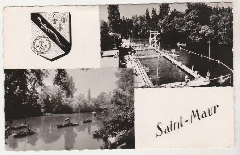  cpsm 94 Saint-Maur :  Les Bains  Les Pêcheurs  - Blason
