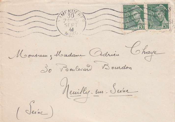 France 1938  Y&T 414Bx2 sur lettre