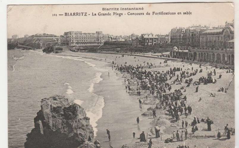cpa 64 Biarritz La Grande Plage Concours de fortifications en sable ( timbrée pour Russie ) 