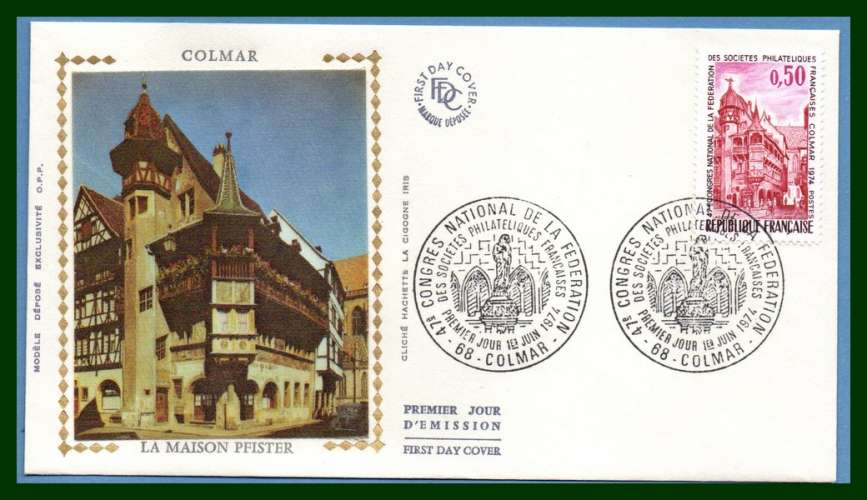 FDC silk soie Congrès Philatélique Colmar 1974 N° 1798