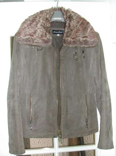 Blouson River Skin cuir croûte de porc veste avec col en fourrure taille L