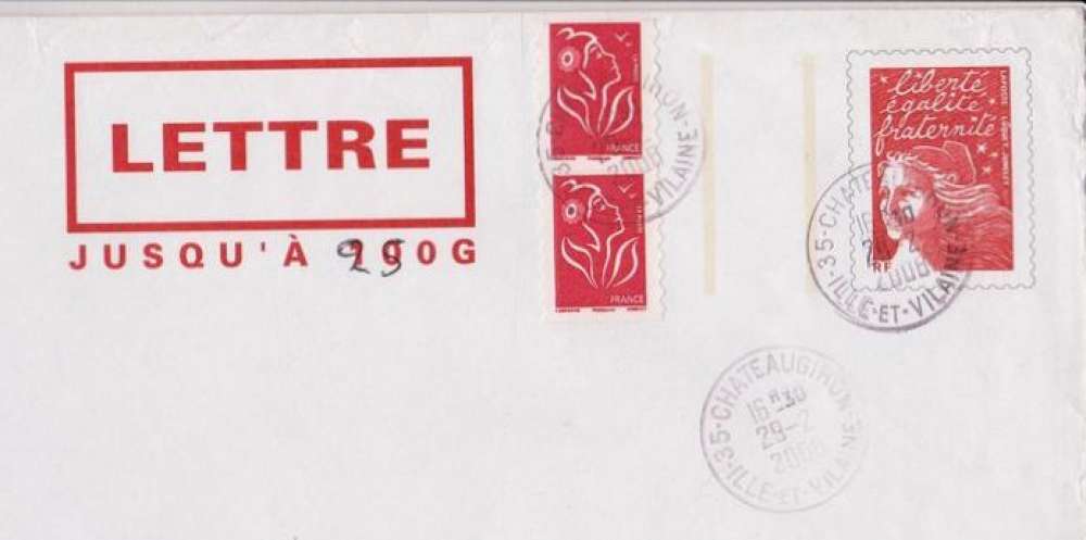 France 2008 - 35 Chateaugiron - Entier postal lettre jusqu'à 100 g surclassé jusqu'à 250 g