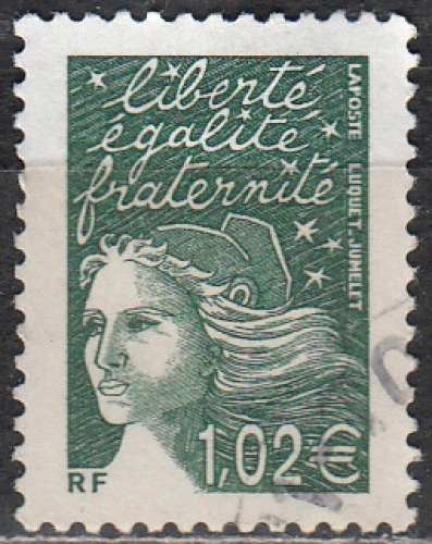 France 2002 Yvert 3456 O Cote (2012) 1.00 Euro Marianne de Luquet Cachet rond