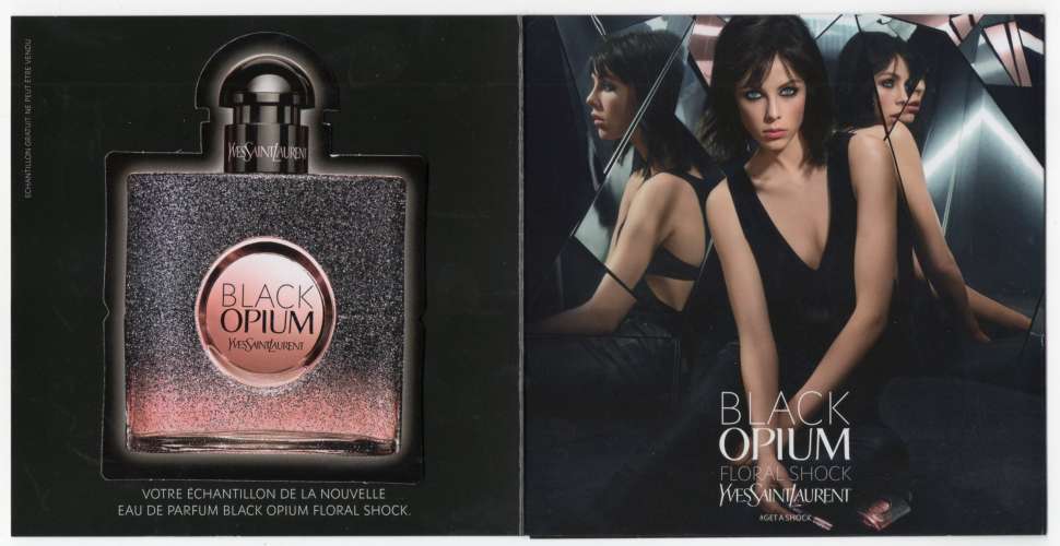 E276 - Echantillon Black Opium Yves Saint Laurent - 3 volets - Jamais utilisé - 12X12 cm replié