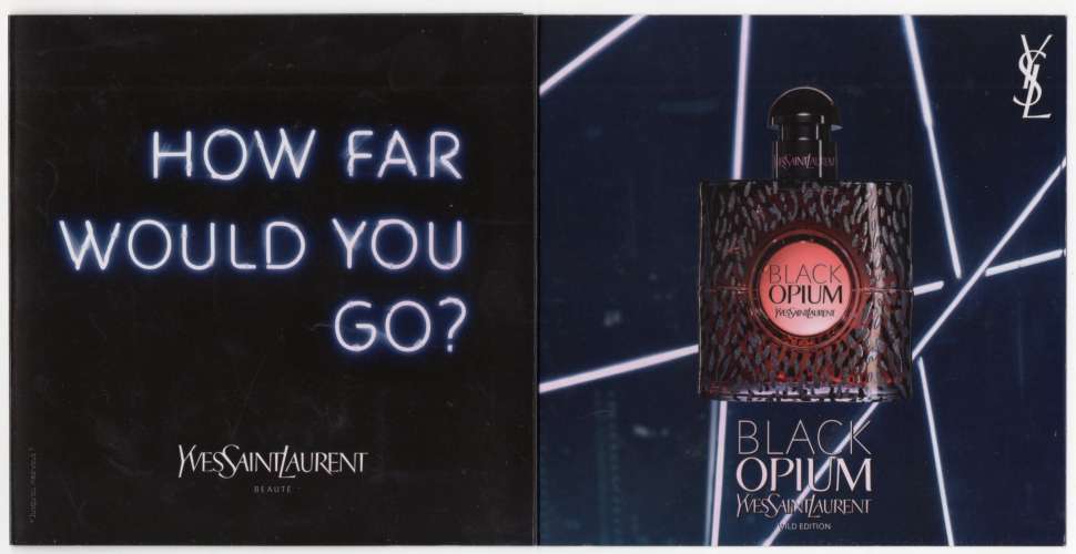 E224 - Double échantillon Black Opium YSL homme et femme - 3 volets -Jamais utilisé- 12X12 cm replié