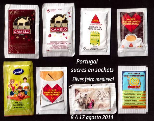 Portugal 2014 lot de 8 sachets de sucre tous différents