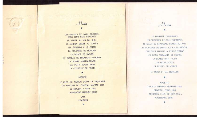 France 1952- 1954-1955 3 menus SPE  CGG  Schlumberger 