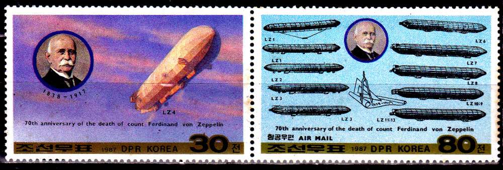 Corée du Nord 1896 + Pa 25 70e anniversaire de la mort du comte Zeppelin