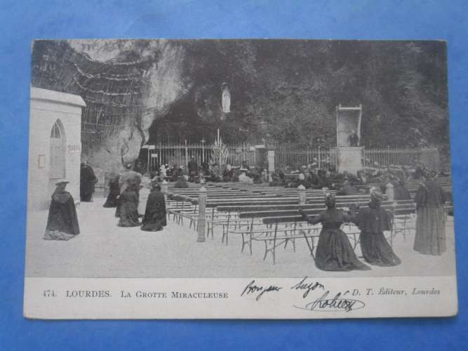 65-LOURDES la grotte miraculeuse , circulée , dos non divisé , 2 scans