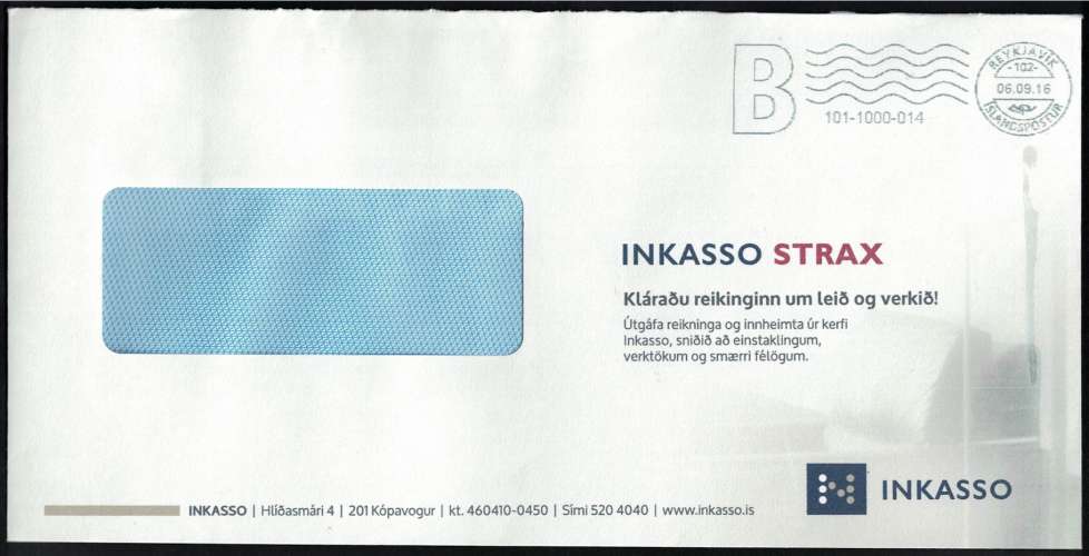 Islande EMA Empreinte Postmark Enveloppe Inkasso Strax Facturation Recouvrement