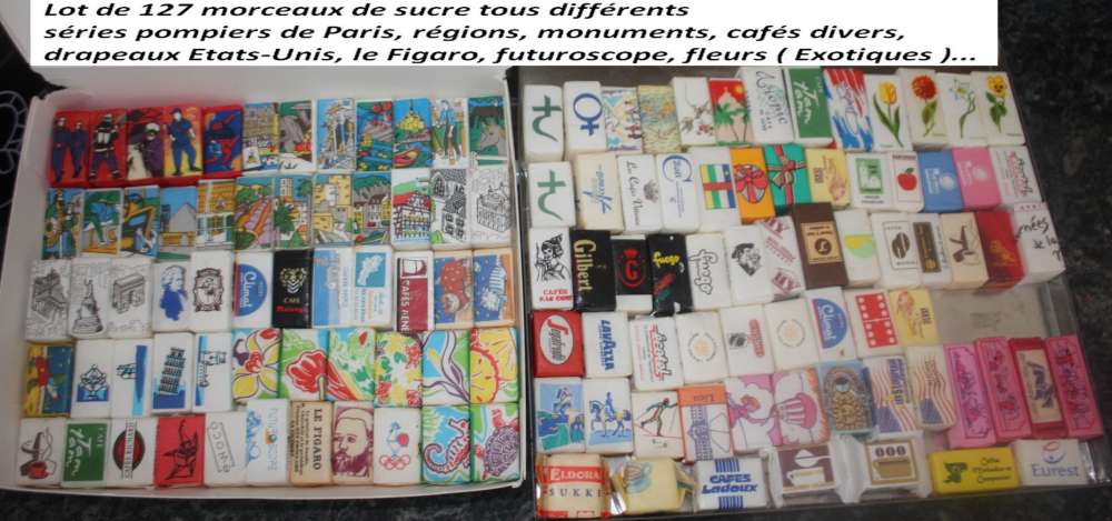 France lot de 127 morceaux de sucre entiers, tous différents, séries intéressantes