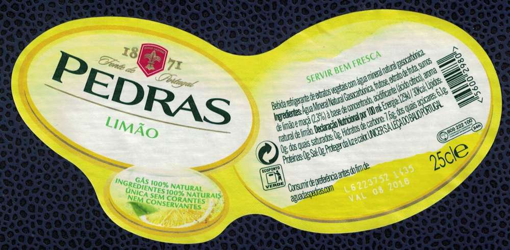 Portugal étiquette Eau Minérale Naturelle gazéifiée Pedras Salgadas Citron 25cl