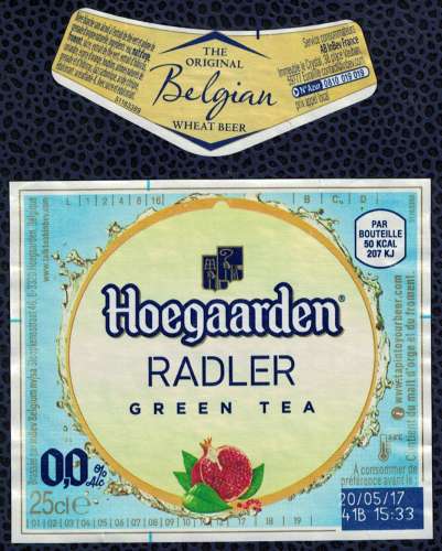 Belgique Lot 2 Étiquettes Bière Beer Labels Hoegaarden Radler Green Tea