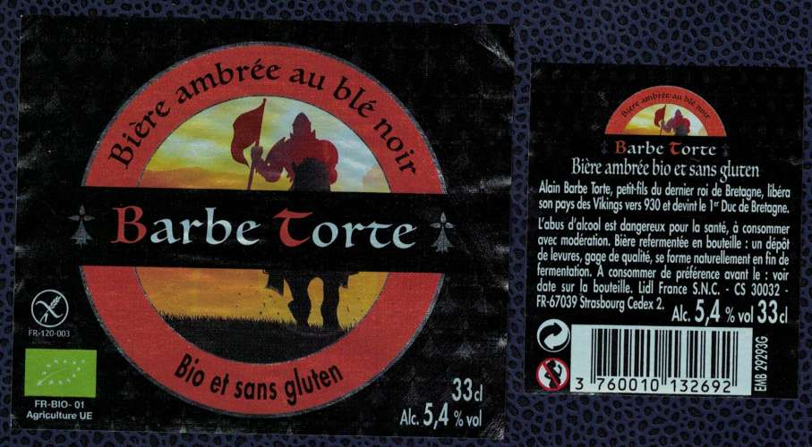 France Lot 2 Étiquettes Bière Bio Organic Beer Labels Barbe Torte Ambrée au blé noir