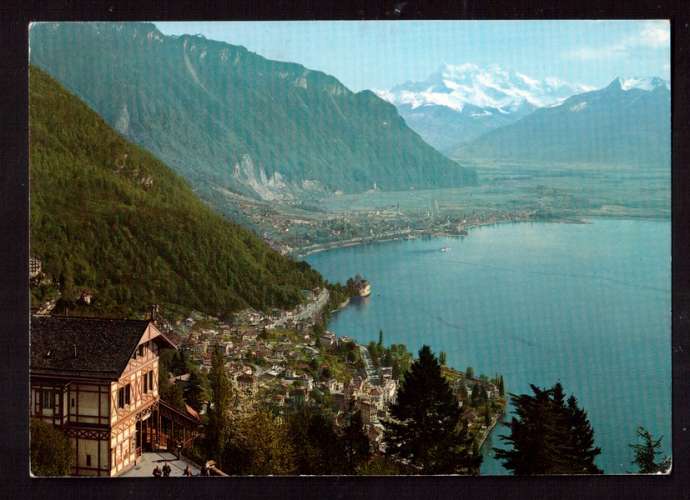 Suisse Cpsm Glion-sur-Montreux vue depuis la gare sur Territet-Veytaux-Château de Chillon-Villeneuve